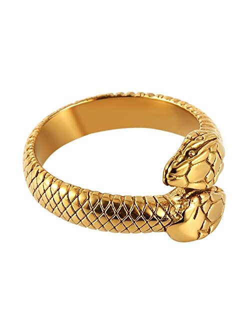 HZMAN Gothic Jewelry Retro Double Snake Head Loop Fashion Animal Personality Stainless Steel Ring