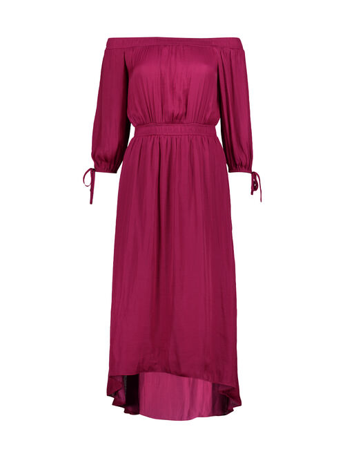 Cranberry Rose Off-Shoulder Hi-Low Midi Dress - Women