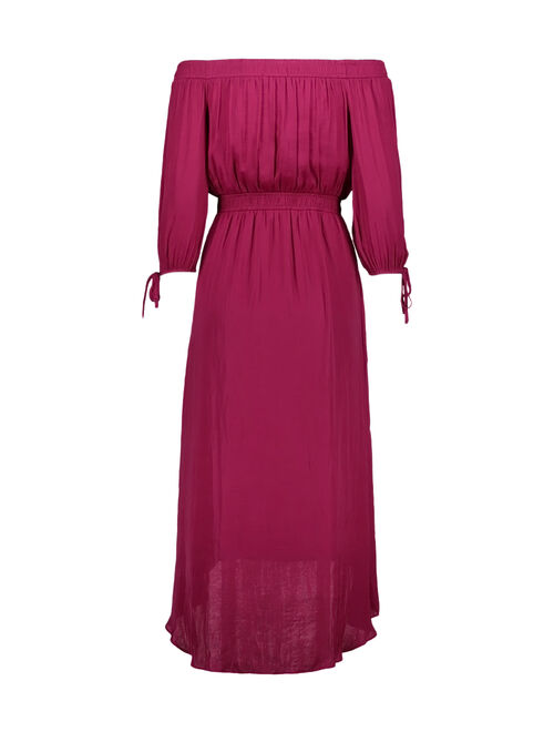 Cranberry Rose Off-Shoulder Hi-Low Midi Dress - Women