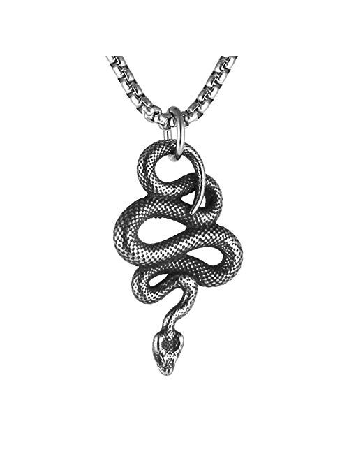 HZMAN Gothic Jewelry Men's Stainless Steel Animal Snake Pendant Chain Necklace