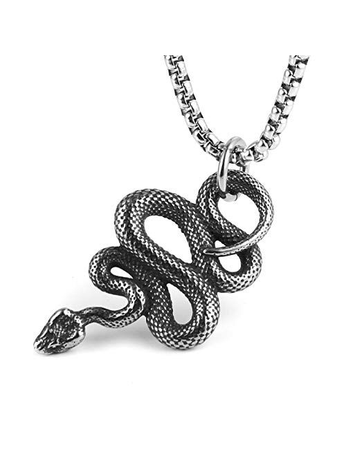 HZMAN Gothic Jewelry Men's Stainless Steel Animal Snake Pendant Chain Necklace