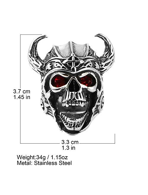 HZMAN Men's Stainless Steel Ruby Eyes Skull Cross Ring Knights Templar Helmet Warrior Ring