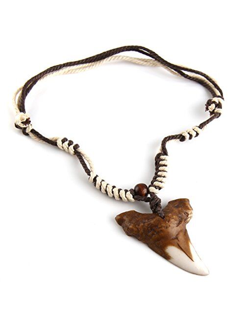 HZMAN Hawaiian Shark Teeth Resin Pendant - Adjustable Cord Surfer Necklace - Cool Surfer Hawaiian Beach Style Jewelry