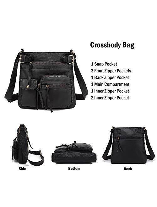 Scarleton Multi Pocket Crossbody Bag for Women, Shoulder Bag, Ultra Soft Washed Vegan Leather Shoulder Purse, H1833