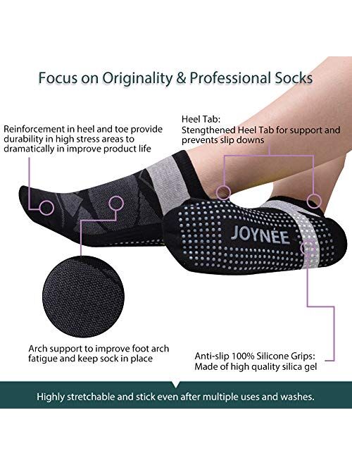 JOYNEE JOYNÉE Non-Slip Yoga Socks for Women with Grips,Ideal for Pilates,Barre,Dance,Hospital,Fitness 3 Pairs