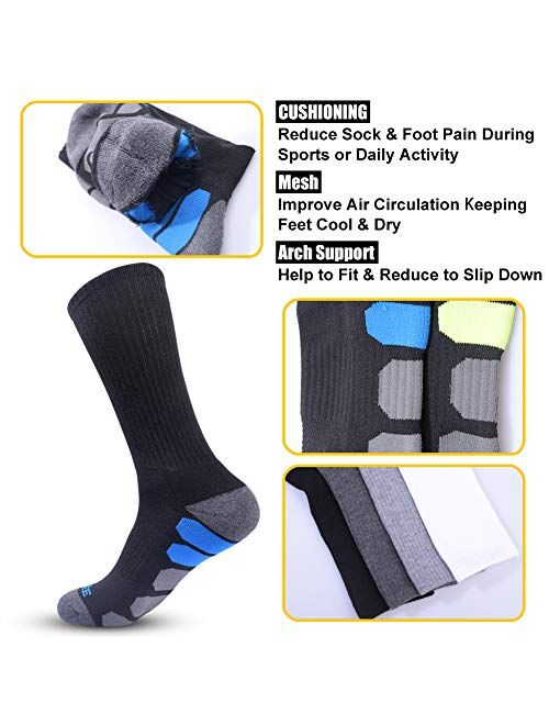 JOYNEE JOYNÉE Mens Athletic Crew Socks with Cushion for Running and Workout 6 Pack
