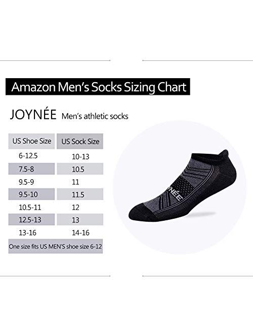 JOYNEE JOYNÉE Men's 6 Pack Athletic Low Cut Ankle Running Tab Socks Performance Cushioned