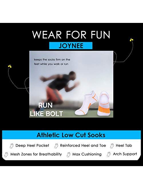 JOYNEE JOYNÉE Mens Athletic Low Cut Ankle Tab Socks 6 Pack Cushioned Breathable for Running