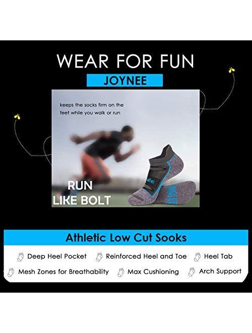 JOYNEE JOYNÉE 6 Pack Mens Athletic Low Cut Tab Socks Sports Ankle Socks for Running,Workout,Training