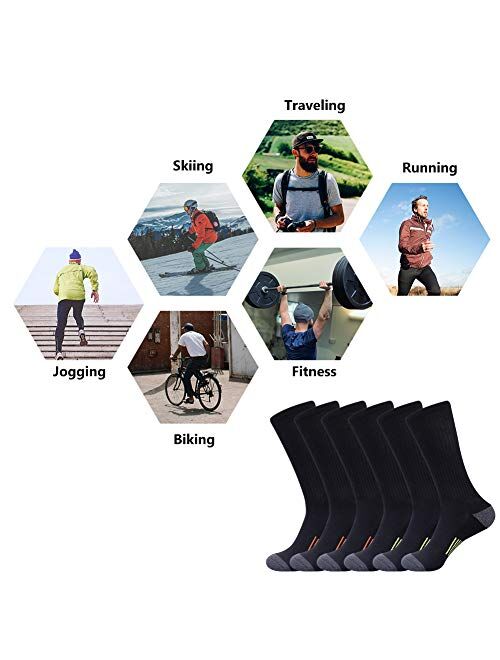 JOYNEE Mens Athletic Crew Socks for Men Cushion Casual Sports Workout Sock 6 Pack