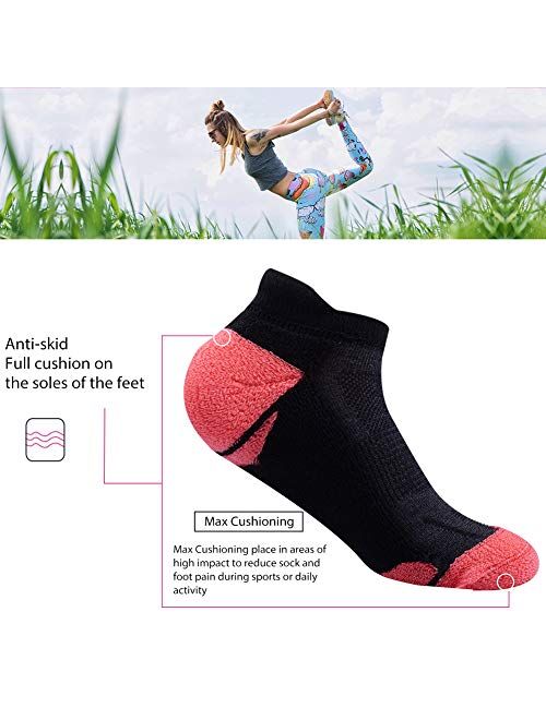 JOYNEE Womens Athletic Ankle Sports Running Low Cut Tab Cushioned Socks 6 Pack