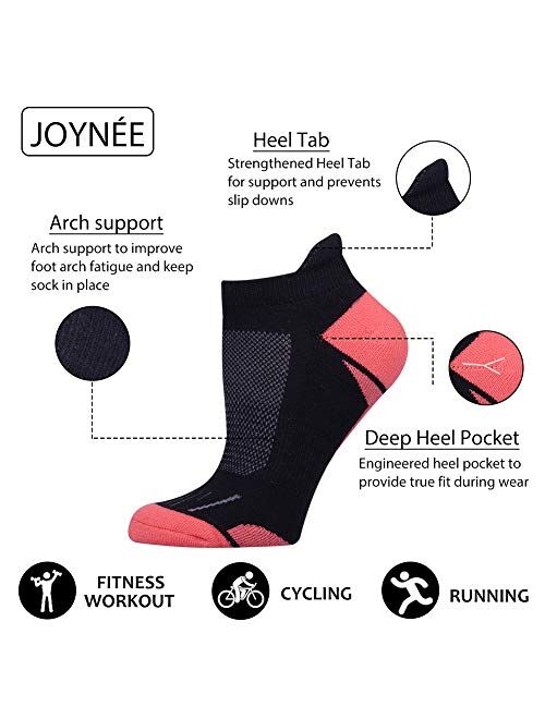 JOYNEE Womens Athletic Ankle Sports Running Low Cut Tab Cushioned Socks 6 Pack