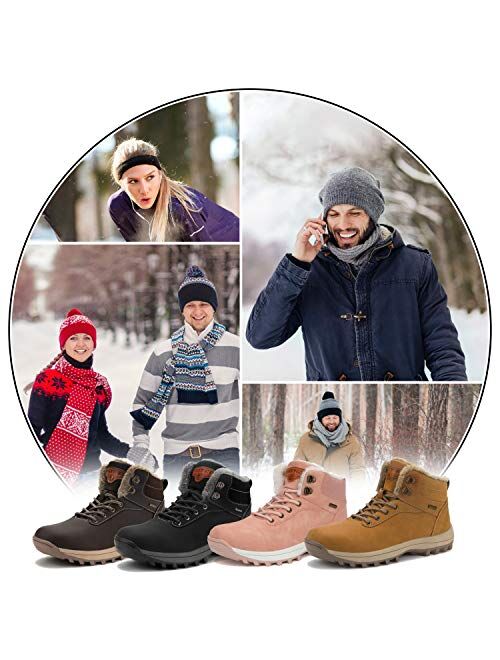 Mishansha Mens Womens Winter Anti-Slip Leather Snow Boots Water Resistant Shoes Warm Lined