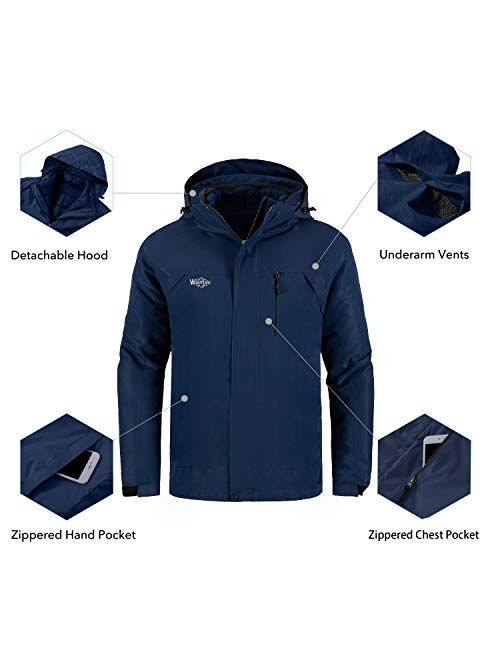 Wantdo Men's Waterproof 3 in 1 Ski Jacket Warm Winter Coat Windproof Snowboarding Jackets with Detachable Puffer Coat