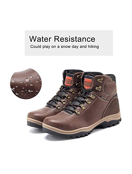 YIRUIYA Mens Leather Snow Boots with Fully Fur Lined Winter Warm Shoes