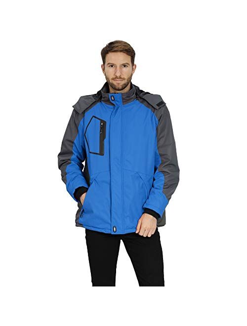 FTIMILD Mens Winter Coat, Waterproof Ski Jacket Winter Windproof Rain Jacket Warm Snow Coats