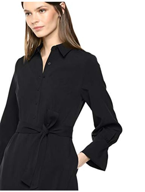 Amazon Brand - Lark & Ro Women's Long Sleeve Tie Waist Stretch Woven Shirt Dress
