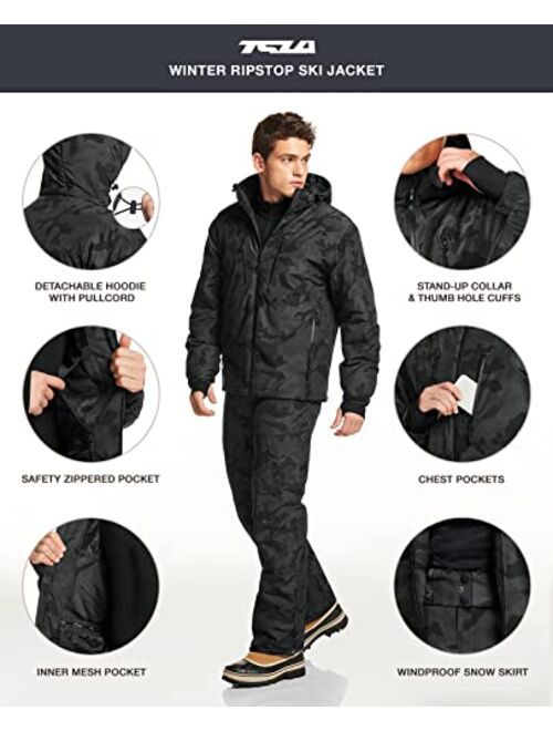 TSLA Men's Winter Ski Jacket, Waterproof Warm Insulated Snow Coats, Cold Weather Windproof Snowboard Jacket with Hood