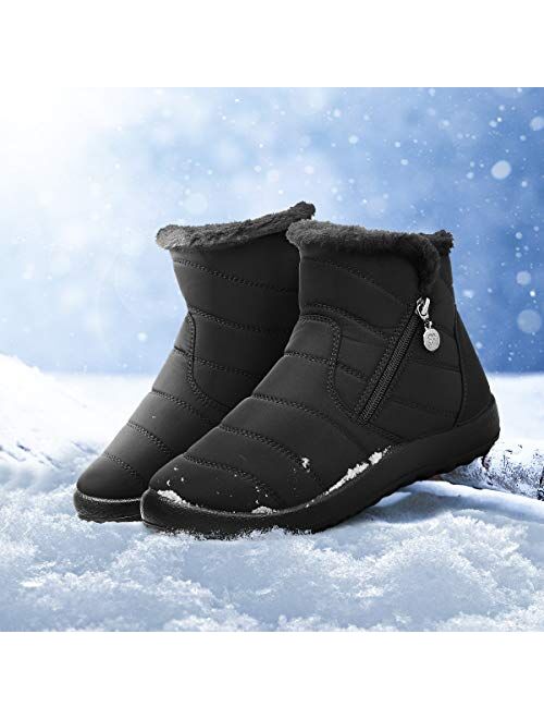 gracosy Warm Snow Boots Outdoor for Women Winter Fur Lining Shoes Anti-Slip Lightweight Ankle Bootie Waterproof Slip-on Snow Boots