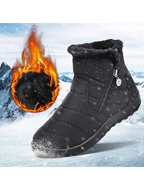 gracosy Warm Snow Boots Outdoor for Women Winter Fur Lining Shoes Anti-Slip Lightweight Ankle Bootie Waterproof Slip-on Snow Boots