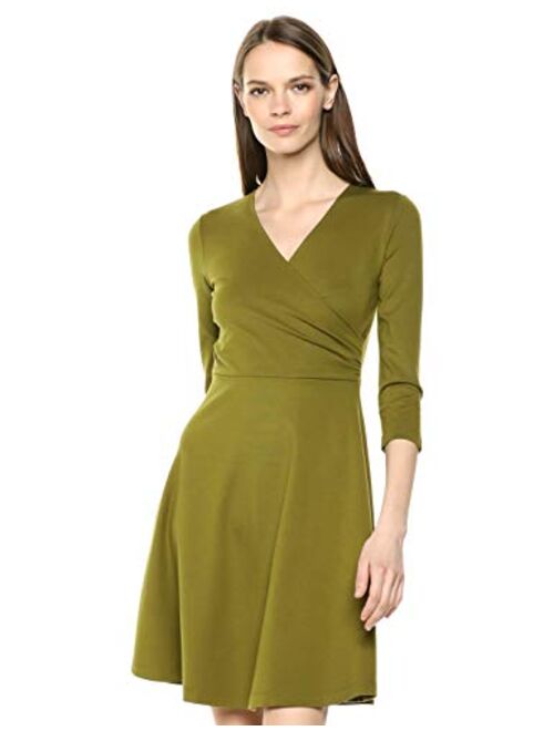 Amazon Brand - Lark & Ro Women's Three Quarter Sleeve Faux Wrap Dress