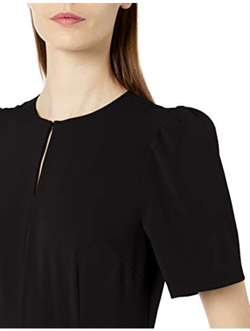 Amazon Brand - Lark & Ro Women's Puff Sleeve Split Neck Belted Crop Length Jumpsuit