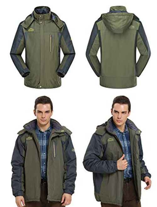 4HOW Mens Water Resistant Ski Jacket Hooded Outdoor Fleece Coat