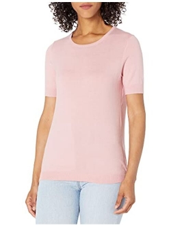 Amazon Brand - Lark & Ro Women's Short Sleeve Crew Neck Pima Cotton Sweater