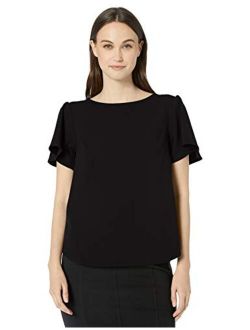 Amazon Brand - Lark & Ro Women's Short Sleeve Stretch Woven Flutter Top