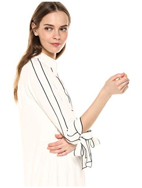 Amazon Brand - Lark & Ro Women's Tie Detail Three Quarter Sleeve Split Neck Shift Dress