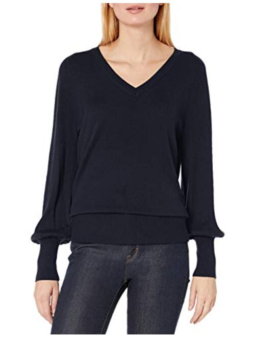 Amazon Brand - Lark & Ro Women's Long Balloon Sleeve V-Neck Sweater