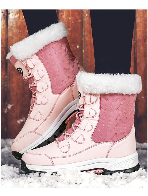 Women's Warm Waterproof Comfortable Mid Calf Fur Winter Outdoor Snow Boots