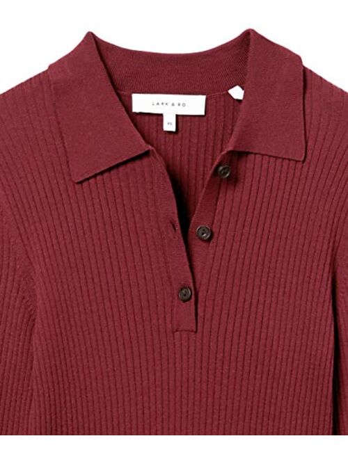 Lark & Ro Women's Standard Premium Viscose Blend Ribbed Long Sleeve Polo Fitted Sweater