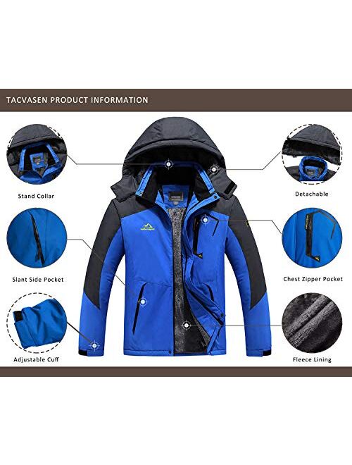 TACVASEN Men's Outdoor Jackets Winter Waterproof Windproof Ski Snowboard Fleece Lined Jacket Hooded