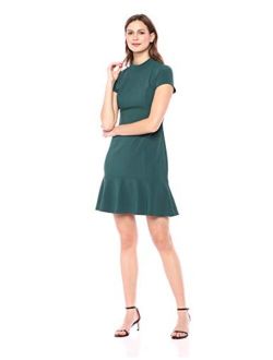 Amazon Brand - Lark & Ro Women's Short Sleeve Mocke Neck Ruffle Hem Sheath Dress
