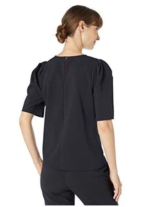 Amazon Brand - Lark & Ro Women's Stretch Woven Half Sleeve Crew Neck Shirt