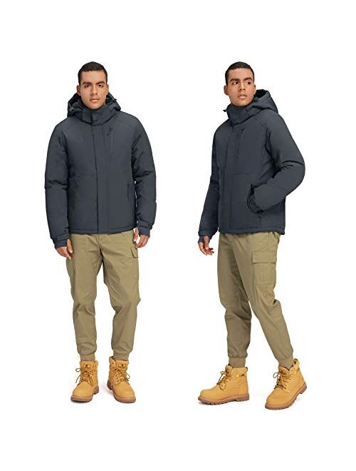 Mens Winter Jacket Waterproof Warm Snow Ski Jackets Faux Fur Fleece Rain Coats with Removable Hood and Windproof Cuffs
