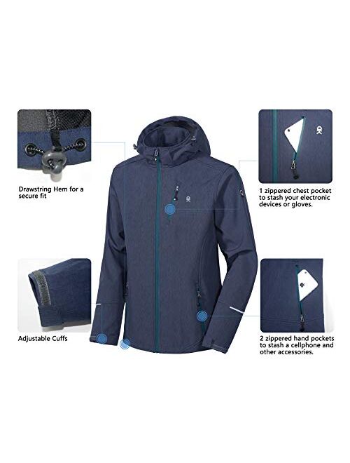 Little Donkey Andy Men's Softshell Jacket Ski Jacket with Removable Hood, Fleece Lined and Water Repellent