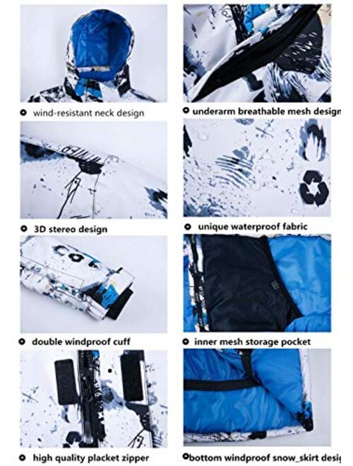 OLEK Men's Waterproof Ski Snowboarding Jacket Pants Windproof Snow Snowboard Coat