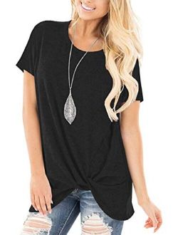 SHIBEVER Women's Tops Short Sleeve Shirts Twist Knotted T Shirts Round Neck Tunic S-2XL