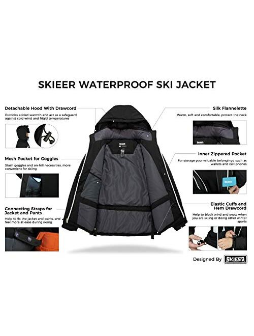 Skieer Men's Waterproof Ski Jacket Winter Snow Coat Windproof Snowboarding Jackets Warm Raincoat