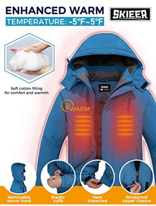 Skieer Men's Mountain Waterproof Ski Jacket Winter Rain Jacket Warm Fleece Snow Coat