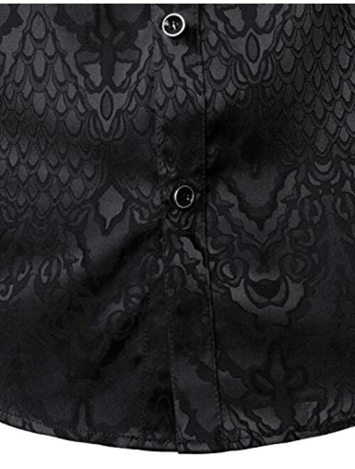 ZEROYAA Men's Hipster Design Slim Fit Long Sleeve Jacquard Button Up Dress Shirts for Party Prom