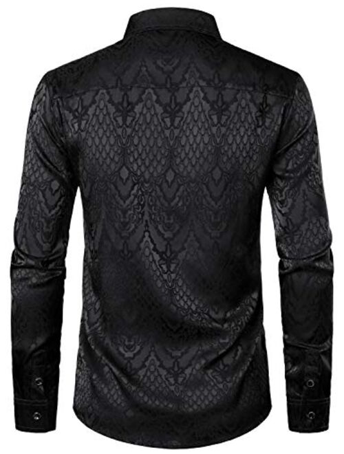ZEROYAA Men's Hipster Design Slim Fit Long Sleeve Jacquard Button Up Dress Shirts for Party Prom