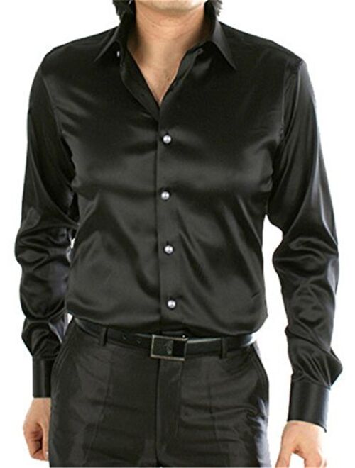 MIOUBEILA Men's Regular-Fit Satin Dress Shirt