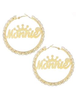 Personalized Hoop Name Earrings with Heart Crown Crystal Custom Letter Nameplate Earring Hoops 18k Gold Plated Personalized Jewelry Gifts for Women Girls