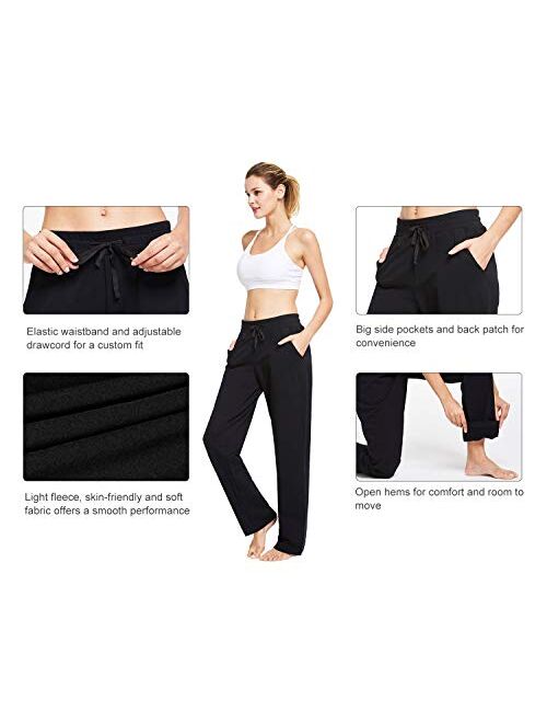 BALEAF Women's Cotton Casual Drawstring Yoga Sweatpants Staight Leg Lounge Walking Pants Pocketed