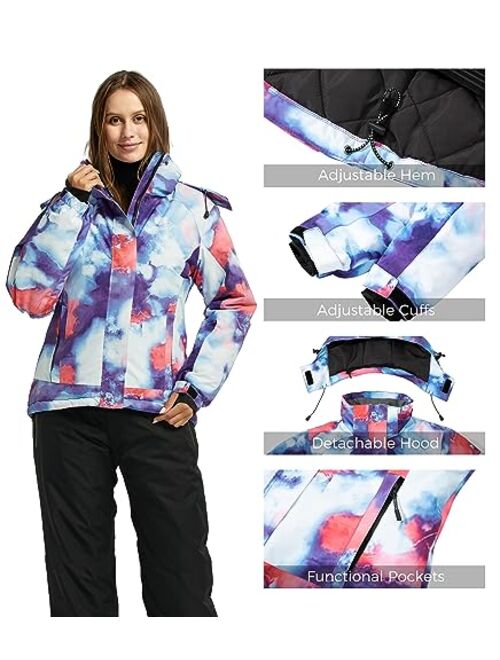 Wantdo Women's Waterproof Ski Jacket Colorful Printed Fully Taped Seams Rain Coat Warm Winter Parka