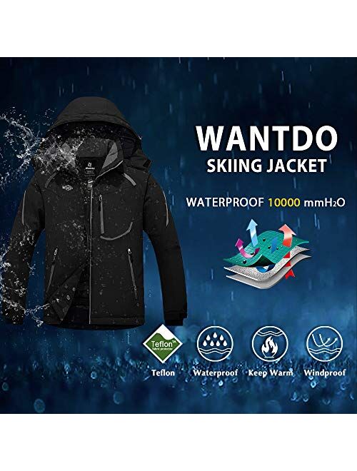 Wantdo Men's Mountain Waterproof Ski Jacket Windproof Rain Jacket Winter Warm Snow Coat