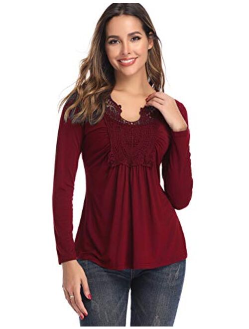 Buy MISS MOLY Peasant Tops for Women Deep V-Neck Lace Ruched Front ...